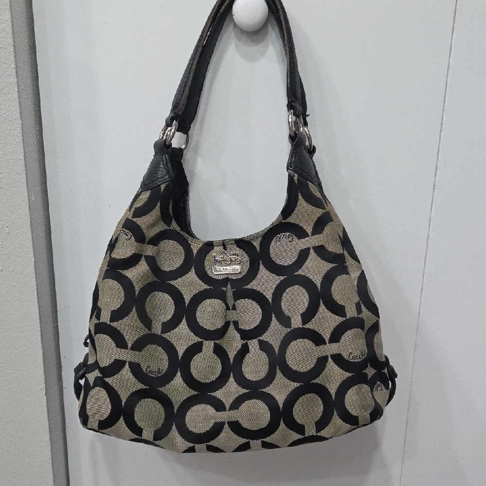 Coach Black and Tan Circle Pattern Shoulder Bag